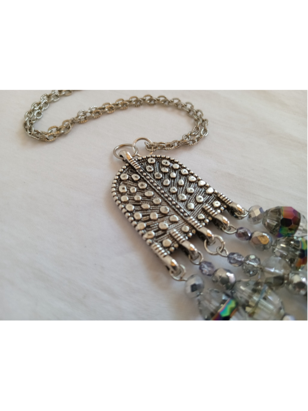 Handcrafted Etched Silver with Black Crystal Tassel fringe beaded statement boho - Picture 3 of 6